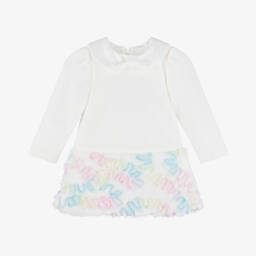 Angel's Face-فستان فرو صناعي وجيرسي لون أبيض للمولودات | Childrensalon Outlet