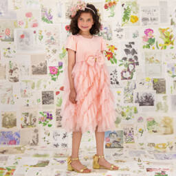 Angel's Face-Girls Peach Cotton & Tulle Gown | Childrensalon Outlet