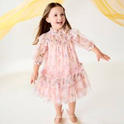 Angel's Face-Girls Peach Floral Tulle Gown | Childrensalon Outlet
