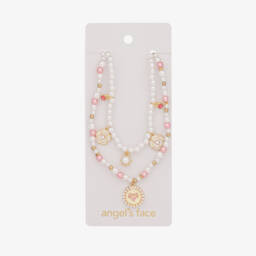 Angel's Face-Girls Pink and Pearl Charm Necklace | Childrensalon Outlet