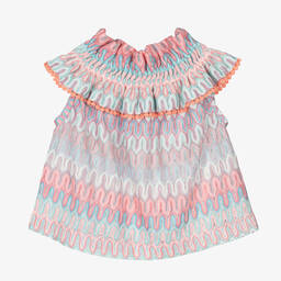 انجلز فيس-بلوزة كروشيه محبوك لون زهري وأزرق فاتح للبنات | Childrensalon Outlet