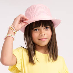 Angel's Face-Розовая соломенная шляпа с узкими полями | Childrensalon Outlet