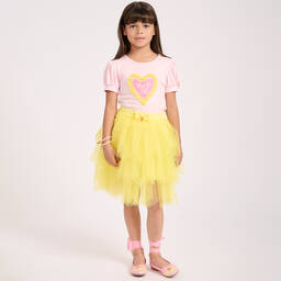 Angel's Face-Розовый топ с желтым сердцем из тюля | Childrensalon Outlet