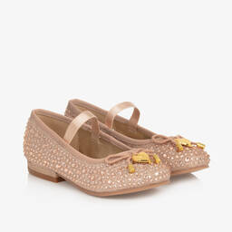 Angel's Face-Girls Rose Gold Diamanté Ballerina Pumps | Childrensalon Outlet