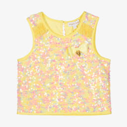 Angel's Face-بلوزة صفراء براقة بلا أكمام للبنات | Childrensalon Outlet