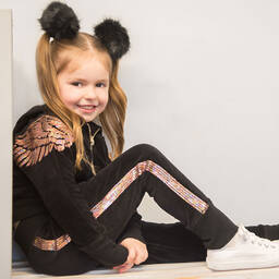 انجلز فيس-جوغرز مخمل و ترتر لون أسود للبنات | Childrensalon Outlet