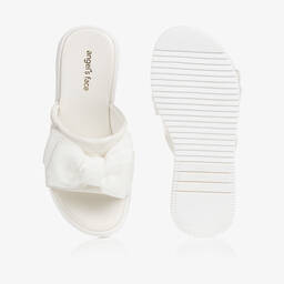 Angel's Face-Girls White Bow Quilted Sliders | Childrensalon Outlet