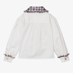 Angel's Face-Girls White & Check Collar Cotton Blouse | Childrensalon Outlet