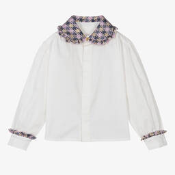 Angel's Face-Girls White & Check Collar Cotton Blouse | Childrensalon Outlet