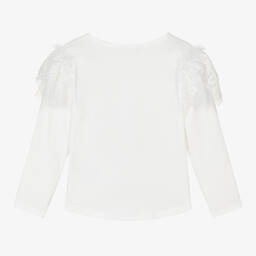 Angel's Face-Girls White Cotton Lace Trim Top | Childrensalon Outlet