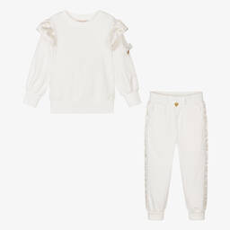 Angel's Face-تراكسوت قطن جيرسي لون أبيض وذهبي للبنات | Childrensalon Outlet