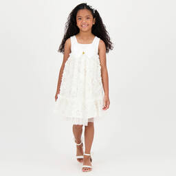Angel's Face-Girls White Embroidered Tulle & Jersey Dress | Childrensalon Outlet