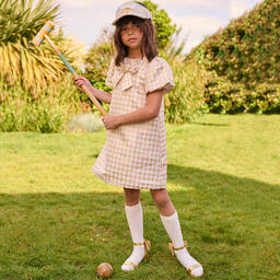 Angel's Face-Girls White & Gold Houndstooth Dress | Childrensalon Outlet