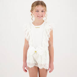 انجلز فيس-تيشيرت قطن جيرسي مزين بتول ودانتيل لون أبيض | Childrensalon Outlet