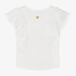 انجلز فيس-تيشيرت قطن جيرسي مزين بتول ودانتيل لون أبيض | Childrensalon Outlet