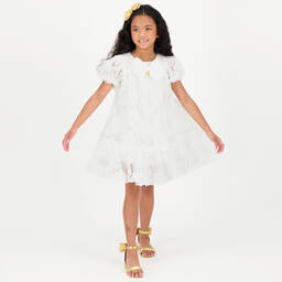 Angel's Face-Girls White Tulle Puff Sleeve Dress | Childrensalon Outlet