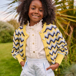 Angel's Face-Girls Yellow & Blue Knitted Cotton Cardigan | Childrensalon Outlet