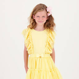 Angel's Face-Girls Yellow Lace & Tulle Sleeve T-Shirt | Childrensalon Outlet