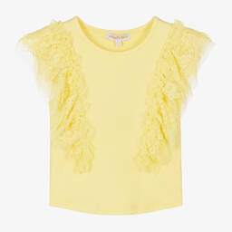 Angel's Face-Girls Yellow Lace & Tulle Sleeve T-Shirt | Childrensalon Outlet