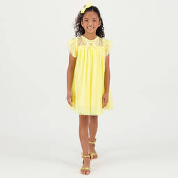 Angel's Face-Girls Yellow Pleated Tulle Dress | Childrensalon Outlet