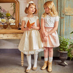 Angel's Face-Pink & Gold Jacquard Skirt | Childrensalon Outlet