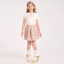 Angel's Face-Teen Girls Beige & Pink Hearts Skirt | Childrensalon Outlet