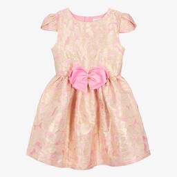 son and daughter ベージュ トップス 2y Angel's Face - Teen Girls Gold & Pink Jacquard Dress