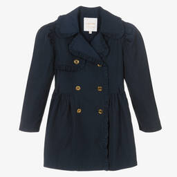 Angel's Face-Teen Girls Navy Blue Ruffle Trench Coat | Childrensalon Outlet