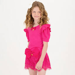 انجلز فيس-تيشيرت قطن ومودال جيرسي لون زهري فوشيا | Childrensalon Outlet