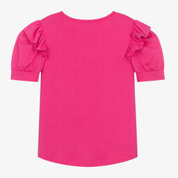انجلز فيس-تيشيرت قطن ومودال جيرسي لون زهري فوشيا | Childrensalon Outlet