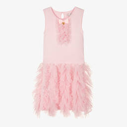 Angel's Face - Teen Girls Pink Cotton & Tulle Ruffle Dress