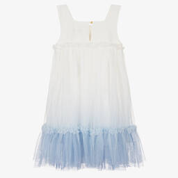 Angel's Face-فستان جيرسي وتول لون أبيض وأزرق أومبري | Childrensalon Outlet