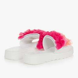 انجلز فيس-شبشب سلايدر جلد صناعي لون أبيض وزهري فيوشيا | Childrensalon Outlet