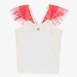 Angel's Face-Teen Girls White & Pink Tulle Ruffle Top | Childrensalon Outlet