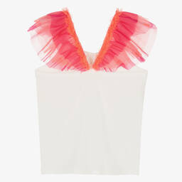 Angel's Face-Teen Girls White & Pink Tulle Ruffle Top | Childrensalon Outlet