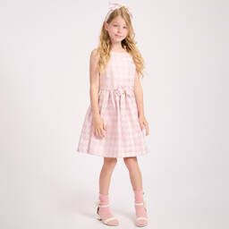 Angel's Face-فستان تينز بناتي جاكارد لون زهري وأبيض | Childrensalon Outlet