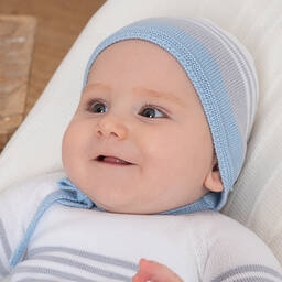 Artesanía Granlei-Baby Boys Grey & Blue Stripe Bonnet | Childrensalon Outlet