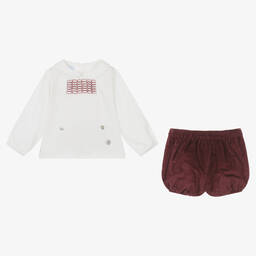 Artesanía Granlei-Baby Boys Red Smocked Corduroy Buster Suit | Childrensalon Outlet