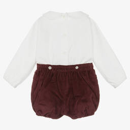 Artesanía Granlei-Baby Boys Red Smocked Corduroy Buster Suit | Childrensalon Outlet