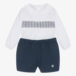 Artesanía Granlei-طقم شورت أطفال ولادي قطن عضوي لون أبيض وكحلي | Childrensalon Outlet