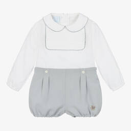 ارتيزانيا  غرانلي-بِدلة رسمية قطن عضوي لون أبيض ورمادي للمواليد | Childrensalon Outlet