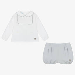 ارتيزانيا  غرانلي-بِدلة رسمية قطن عضوي لون أبيض ورمادي للمواليد | Childrensalon Outlet