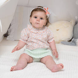 Artesanía Granlei-طقم شورت قطن لون أخضر نعناعي بطبعة ورود للمولودات | Childrensalon Outlet