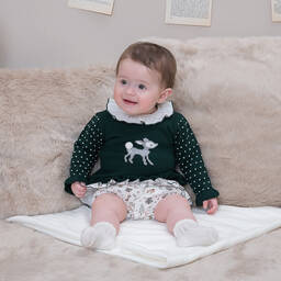Artesanía Granlei-Baby Girls Green & White Fawn Shorts Set | Childrensalon Outlet