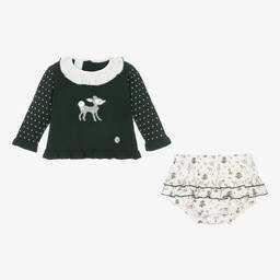 Artesanía Granlei-Baby Girls Green & White Fawn Shorts Set | Childrensalon Outlet