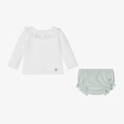 ارتيزانيا  غرانلي-طقم شورت مزيج قطن لون عاجي وأخضر للمولودات | Childrensalon Outlet