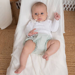 ارتيزانيا  غرانلي-طقم شورت مزيج قطن لون عاجي وأخضر للمولودات | Childrensalon Outlet