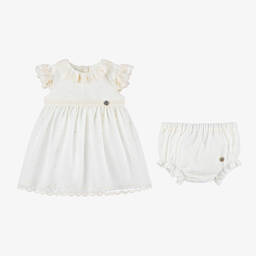 ارتيزانيا  غرانلي-طقم فستان قطن وتول مزين بدانتيل لون عاجي | Childrensalon Outlet