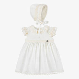 ارتيزانيا  غرانلي-طقم فستان قطن وتول مزين بدانتيل لون عاجي | Childrensalon Outlet