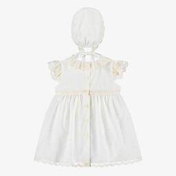 ارتيزانيا  غرانلي-طقم فستان قطن وتول مزين بدانتيل لون عاجي | Childrensalon Outlet